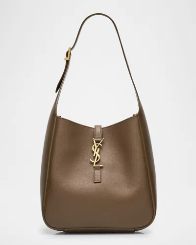 Saint Laurent Le 5 A 7 Ysl Small Hobo In Smooth Supple Leather In Brown