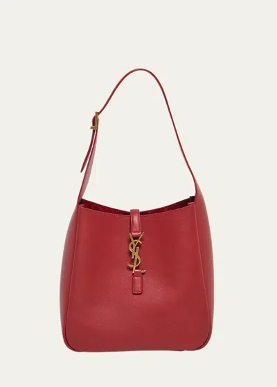 Saint Laurent Le 5 A 7 Ysl Small Hobo In Smooth Supple Leather In Red Danger