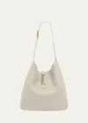 Saint Laurent Le 5a7 Large Ysl Shoulder Hobo Bag In Smooth Leather In White