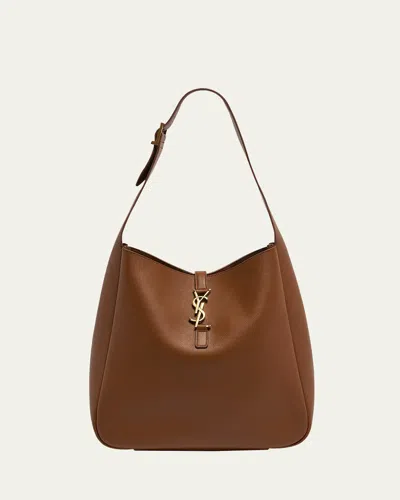 SAINT LAURENT LE 5A7 LARGE YSL SHOULDER HOBO BAG IN SMOOTH LEATHER