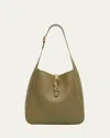 Saint Laurent Le 5a7 Large Ysl Shoulder Hobo Bag In Smooth Leather In Strong Moss