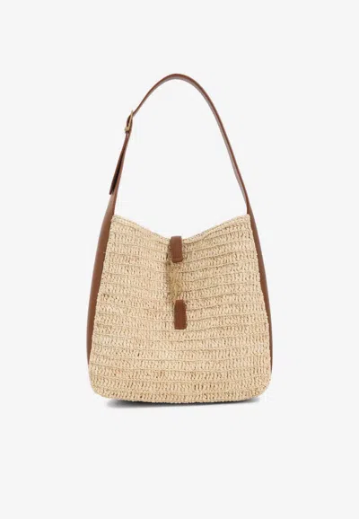 Saint Laurent Le 5a7 Raffia Shoulder Bag In Sand