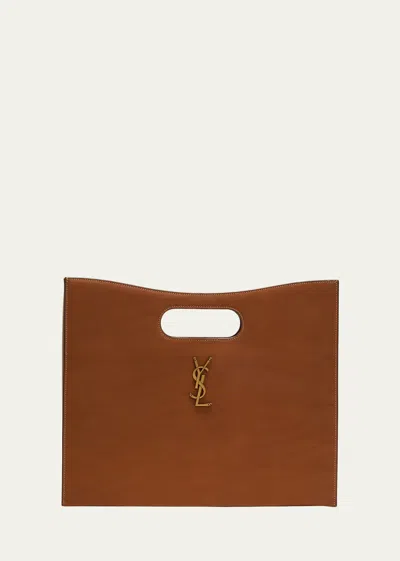 Saint Laurent Le Carre Ysl Top-handle Bag In Leather In Brick & Dark Ebene