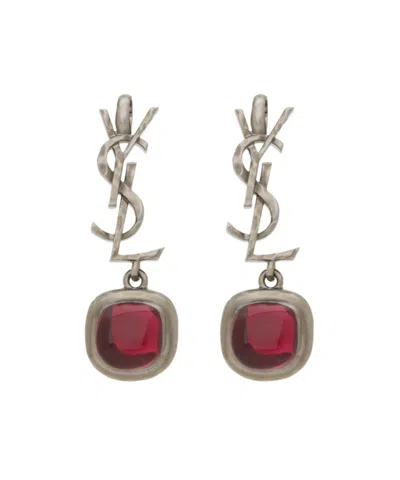 Saint Laurent Le Cassandre Cabochon Gemstone Earrings In Metallic