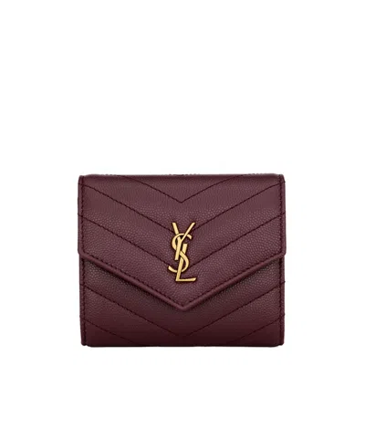 Saint Laurent Le Cassandre Grained Leather Multi-fold Wallet In Purple
