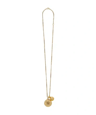 Saint Laurent Le Cassandre Metal Necklace With Logo Plaque In Ancient Gold