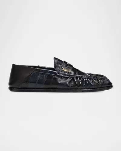 Saint Laurent Le Eel Leather Penny Loafers In Black