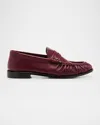 Saint Laurent Smooth Leather Loafer Featuring Ruched Detailing In Burgundy