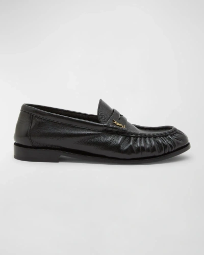 Saint Laurent Le Leather Ysl Penny Loafers In Nero