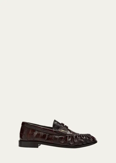 Saint Laurent Le Leather Ysl Penny Loafers In Brown