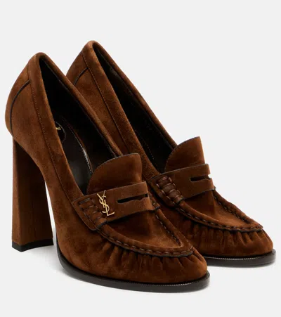 Saint Laurent Le Loafer 110 Suede Loafer Pumps In Brown