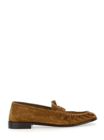 Saint Laurent Men Camel Suede Le Loafer Loafers In Brown