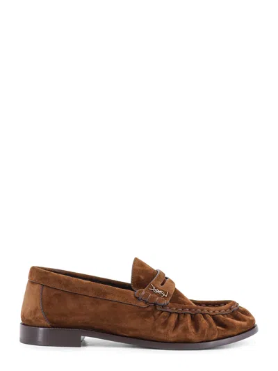Saint Laurent Suede Loafer Moccasins Round Toe Leather In Brown