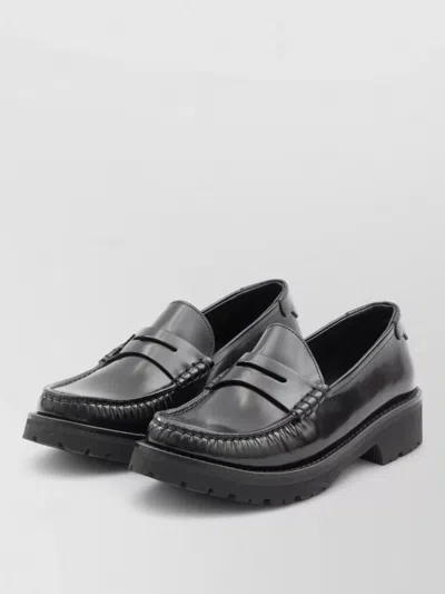 Saint Laurent Le Loafer Almond Toe Stack Heel In Black