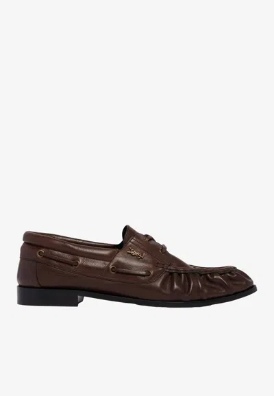 Saint Laurent Le Loafer Bateau Lace-up Loafers In Calf Leather In Brown