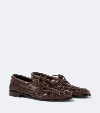 Saint Laurent Le Loafer Bateau Leather Boat Shoes With Ysl Monogram In Animal Print