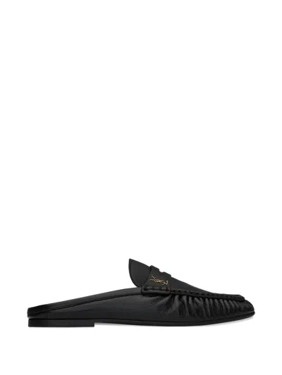 Saint Laurent Loafer Flat Sole Round Toe Textured Finish In Black
