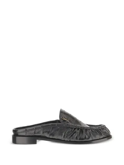 Saint Laurent Loafers Ruched Detailing Signature Leather Design In Black