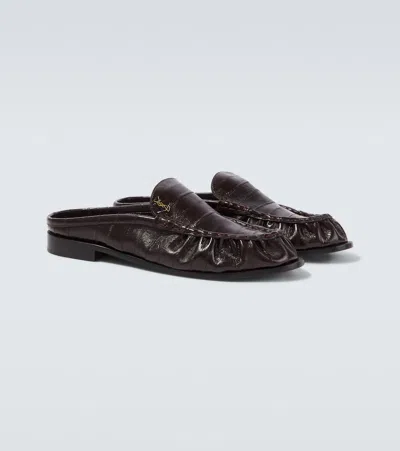 Saint Laurent Le Loafer Logo-embellished Eel Mules In Burgundy