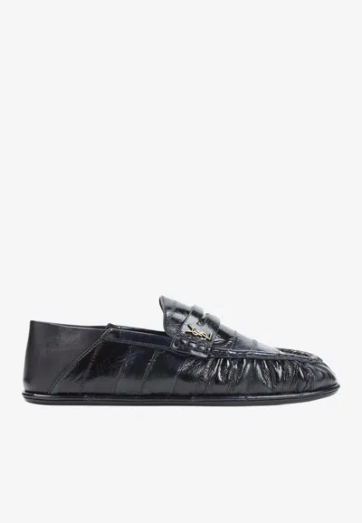 Saint Laurent Le Loafer Glossy Effect Leather Loafers In Blue