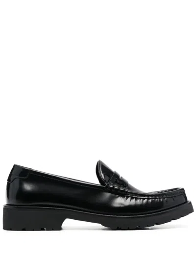 Saint Laurent Le Loafer High-shine Finish Flat Shoes In Black