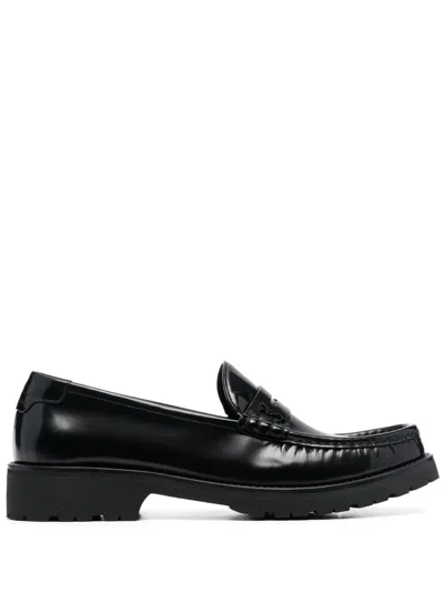 Saint Laurent Le Loafer High-shine Finish Flat Shoes In Black