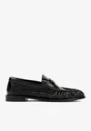 Saint Laurent Soft Loafers With Cassandre Decoration And Hand-stitched Moc Toe Shoes In Black