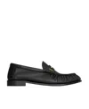 Saint Laurent Leather Loafer With Metal Monogram On The Front In Black