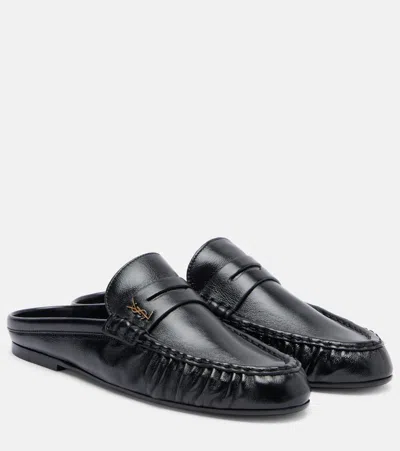 Saint Laurent Le Loafer Leather Mules In Black