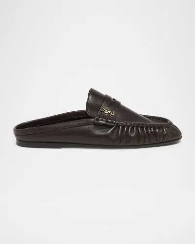 Saint Laurent Le Loafer Leather Penny Loafer Mules In Brown