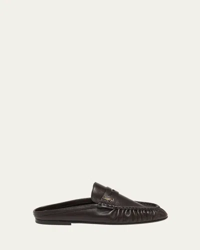 Saint Laurent Le Loafer Leather Penny Loafer Mules In Brown
