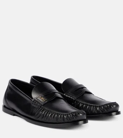 Saint Laurent Leather Ysl Classic Penny Loafers In Black