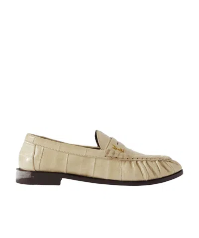 Saint Laurent Natural Leather Slip On Loafers In Ivory
