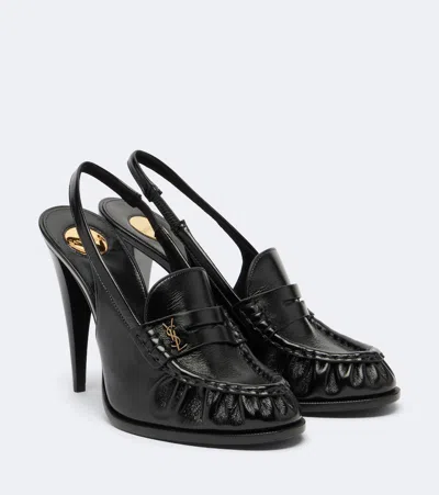 Saint Laurent Slingback-pumps Le Loafer Aus Leder In Black