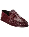 Saint Laurent Le Loafer Embellished Collapsible-heel Glossed-eel Loafers In Red