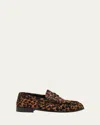 Saint Laurent Le Loafer Leopard-print Calf Hair Loafers In Cream