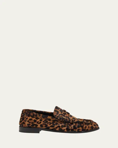 Saint Laurent Le Loafer Leopard-print Calf Hair Loafers In Cream