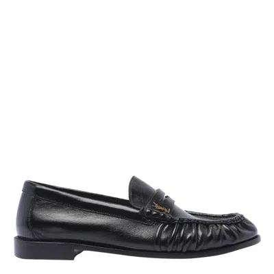 Saint Laurent Laurent Logo-embellished Leather Penny Loafers In Black