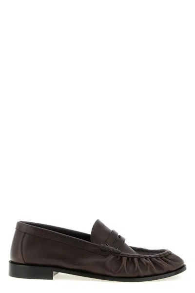Saint Laurent Loafer Shoe Round Toe Ruched Design In Brown