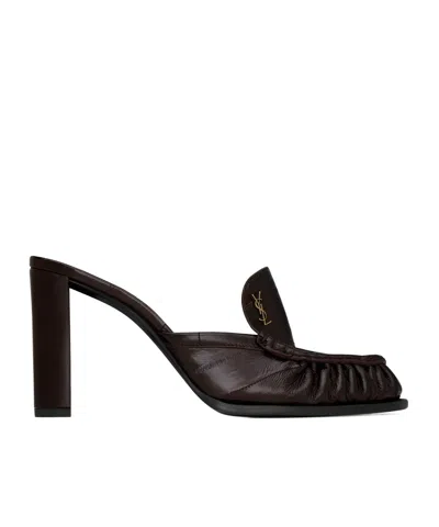 Saint Laurent Le Loafer Mules In Eel In Black