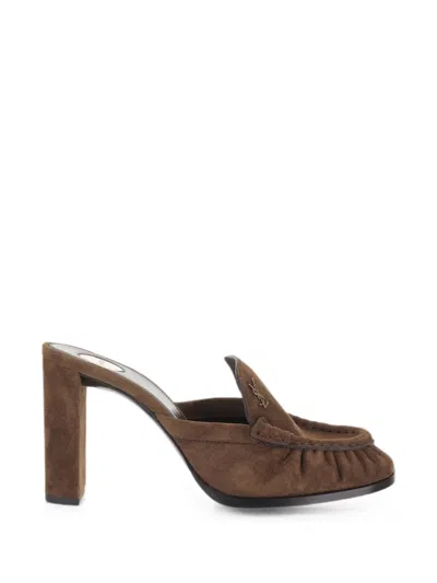 Saint Laurent Le Loafer Mules In Suede In Brown
