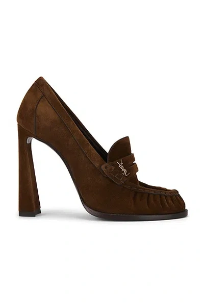 Saint Laurent Le Loafer Embellished Suede Pumps In Brown