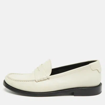 Pre-owned Saint Laurent Le Loafer Size 38 Cream Leather Penny Loafers In White