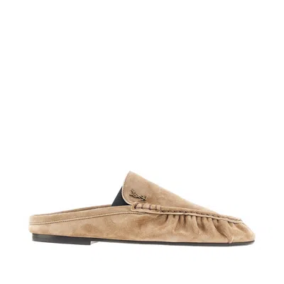 Saint Laurent 'le Loafer' Suede Leather Mules In Nude