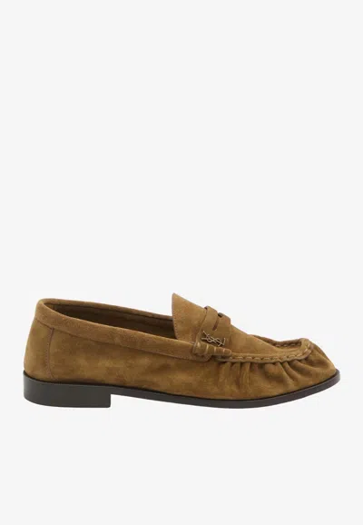 Saint Laurent Le Loafer Suede Penny Loafers In Brown