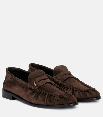 Saint Laurent Le Loafer Suede Penny Loafers In Beige