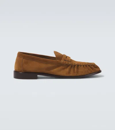 SAINT LAURENT LE LOAFER SUEDE PENNY LOAFERS