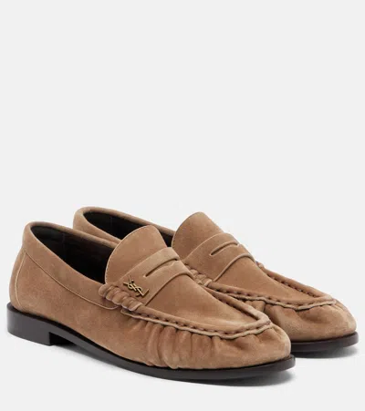Saint Laurent Le Loafer Suede Penny Loafers In Sand