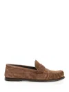 Saint Laurent Suede Penny Strap Loafers Round Toe In Brown