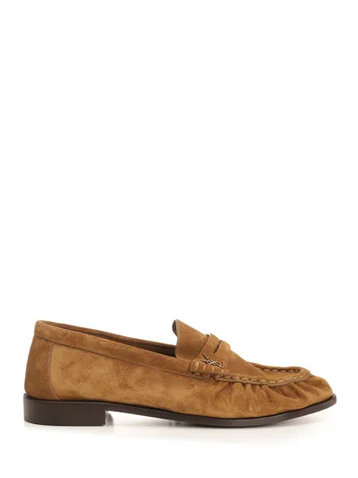 Saint Laurent Men Camel Suede Le Loafer Loafers In Brown